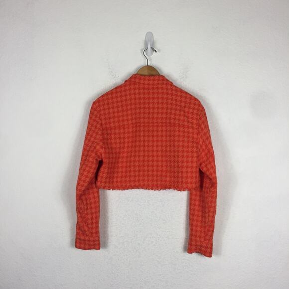 Zara Orange Houndstooth Matching Set Crop Jacket Shorts Small Tweed Co-ord - Picture 7 of 13